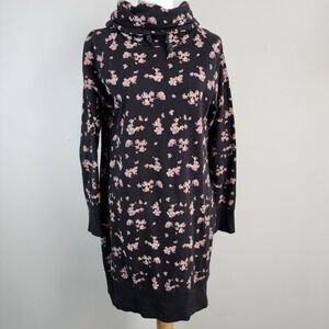 Twik Sweatshirt Dress Womens Large Black Floral Organic Cotton Cowl Neck Mini